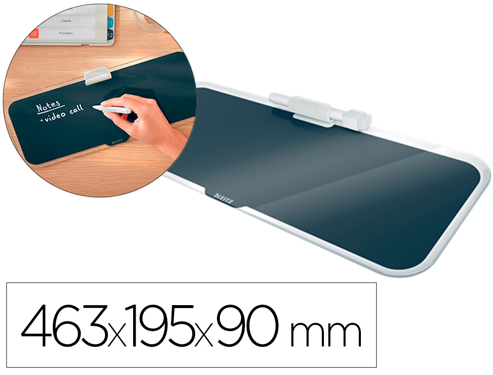 PIZARRA LEITZ COSY SOBREMESA CRISTAL CON ROTULADOR Y BORRADOR GRIS 150X60X380 MM