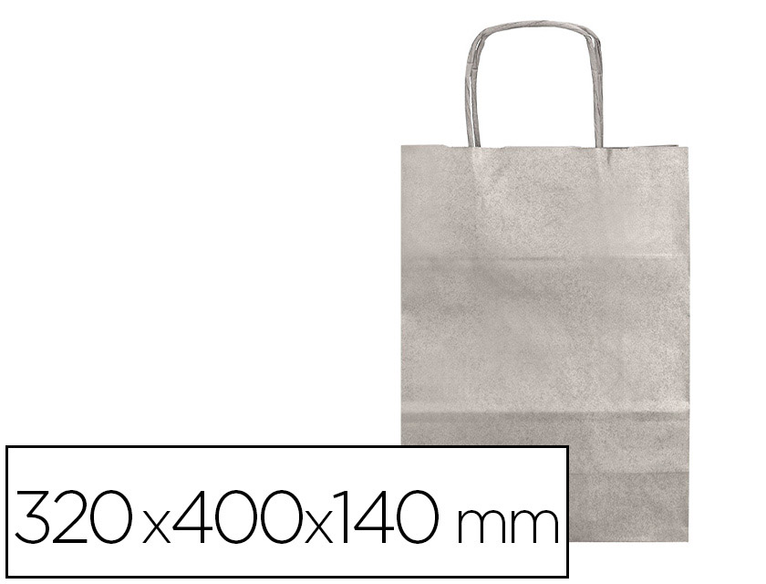 BOLSA PAPEL Q-CONNECT KRAFT PLATA L CON ASA RETORCIDA 320X400X140 MM