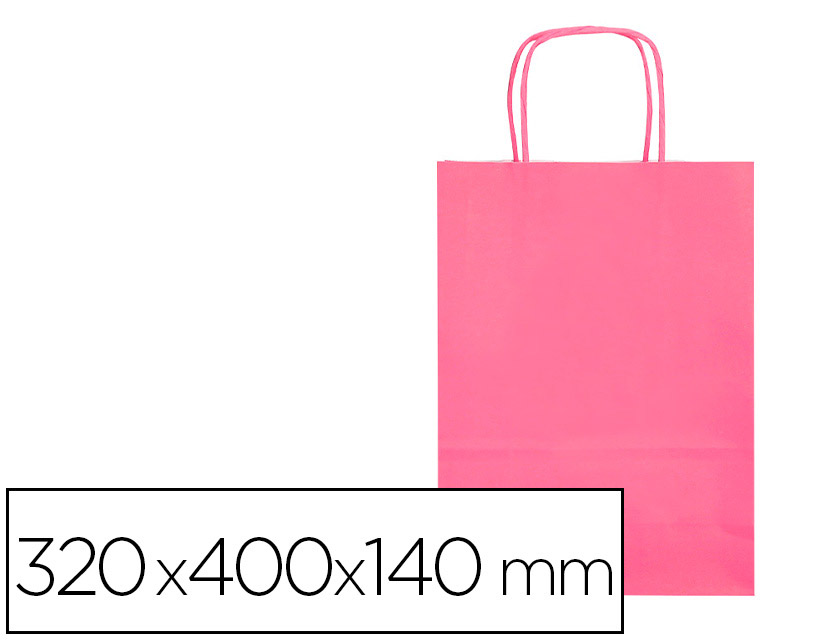 BOLSA PAPEL Q-CONNECT CELULOSA ROSA L CON ASA RETORCIDA 320X400X140 MM