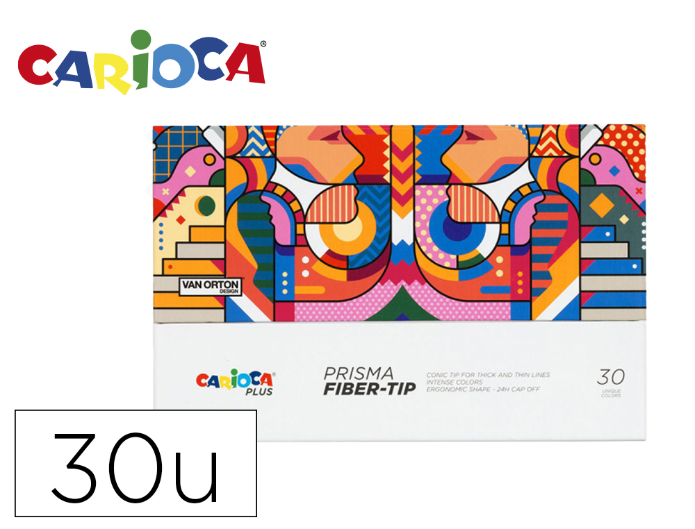 ROTULADOR CARIOCA PLUS PRISMA FIBER-TIP DE PUNTA DE FIBRA CAJA PREMIUM DE 30 UNIDADES COLORES SURTIDOS