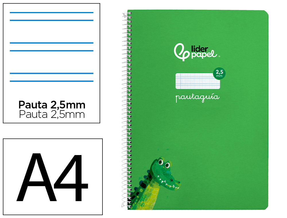 CUADERNO ESPIRAL LIDERPAPEL A4 PAUTAGUIA TAPA BLANDA 80H 75GR CUADRO PAUTADO 2,5MM COLOR VERDE