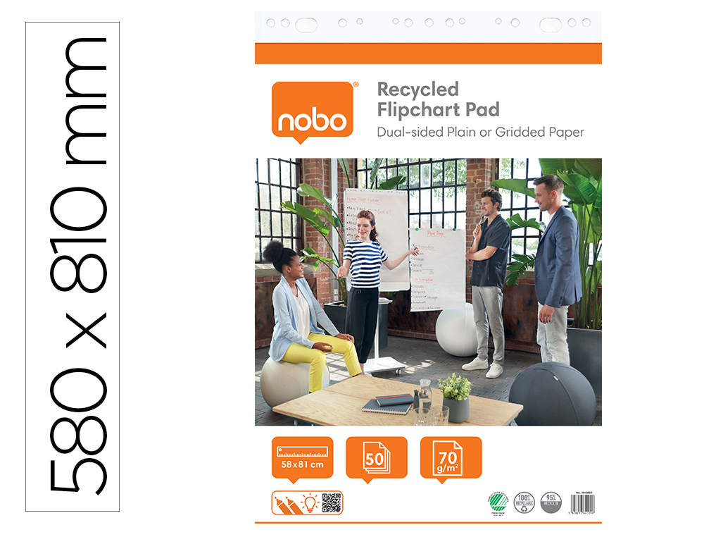 BLOC CONGRESO NOBO PAPEL RECICLADO CUADRICULADO/LISO 580X810 MM 50 HOJAS 70 G/M2