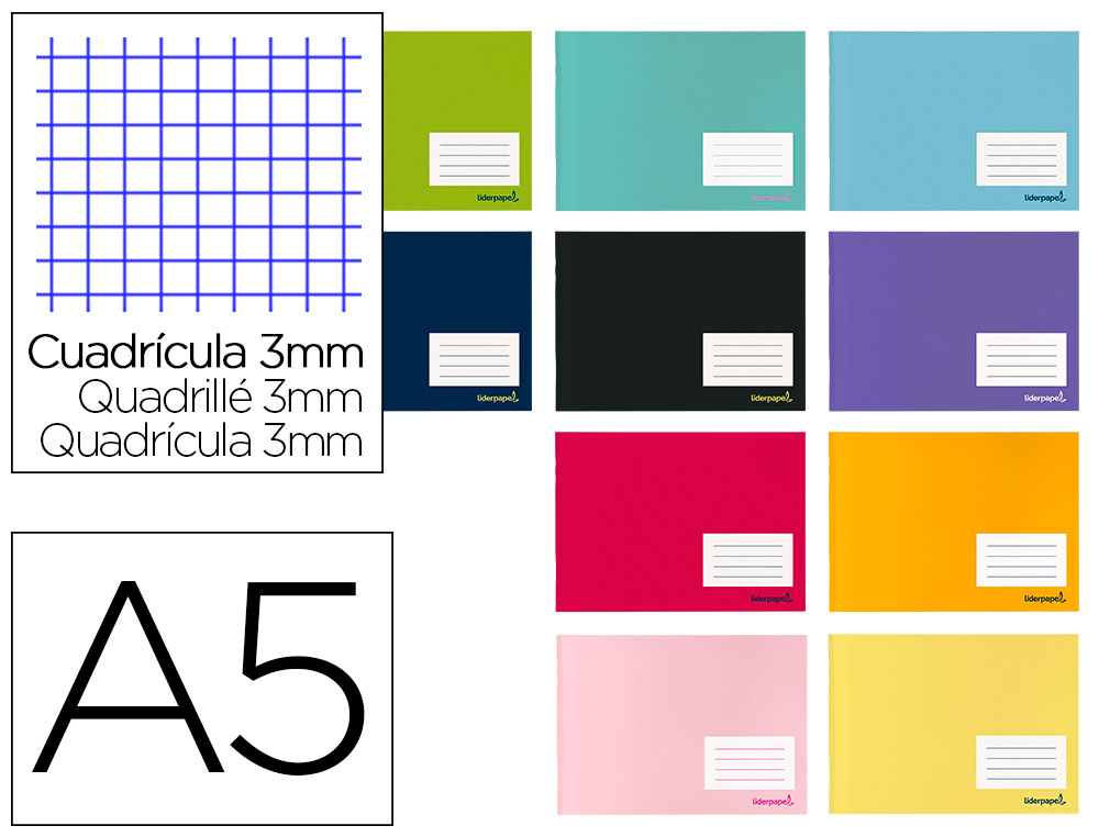 LIBRETA LIDERPAPEL WRITE A5 APAISADA 32H 60GR CUADRO 3 MM CON MARGEN