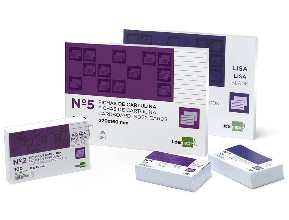 FICHA LIDERPAPEL LISA N2 75X125MM 180GR PAQUETE DE 100 UNIDADES