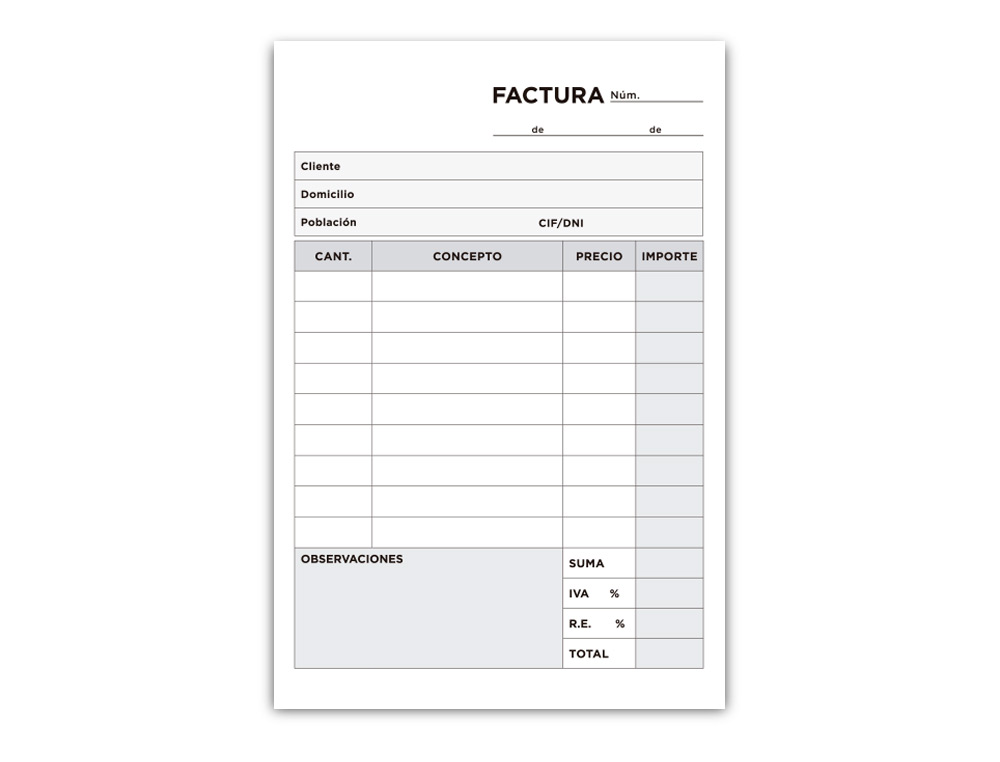 TALONARIO LIDERPAPEL FACTURAS 8 ORIGINAL Y COPIA T200 CON I.V.A