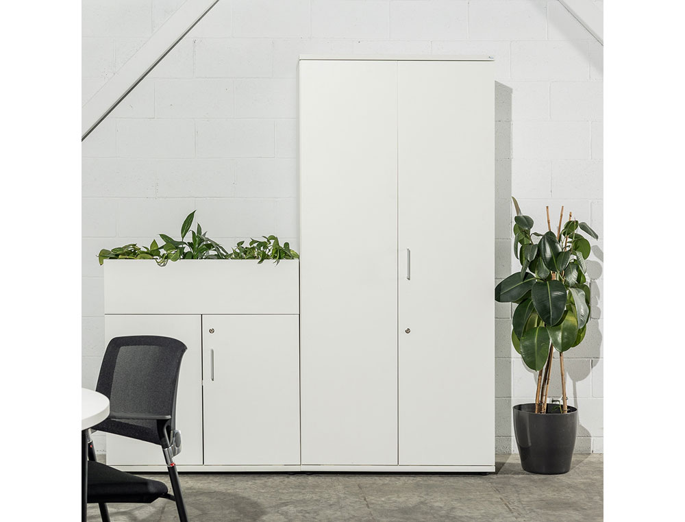 ARMARIO ROCADA CON TRES ESTANTES Y DOS PUERTAS SERIE STORE 156X90X45 CM ACABADO BLANCO/BLANCO