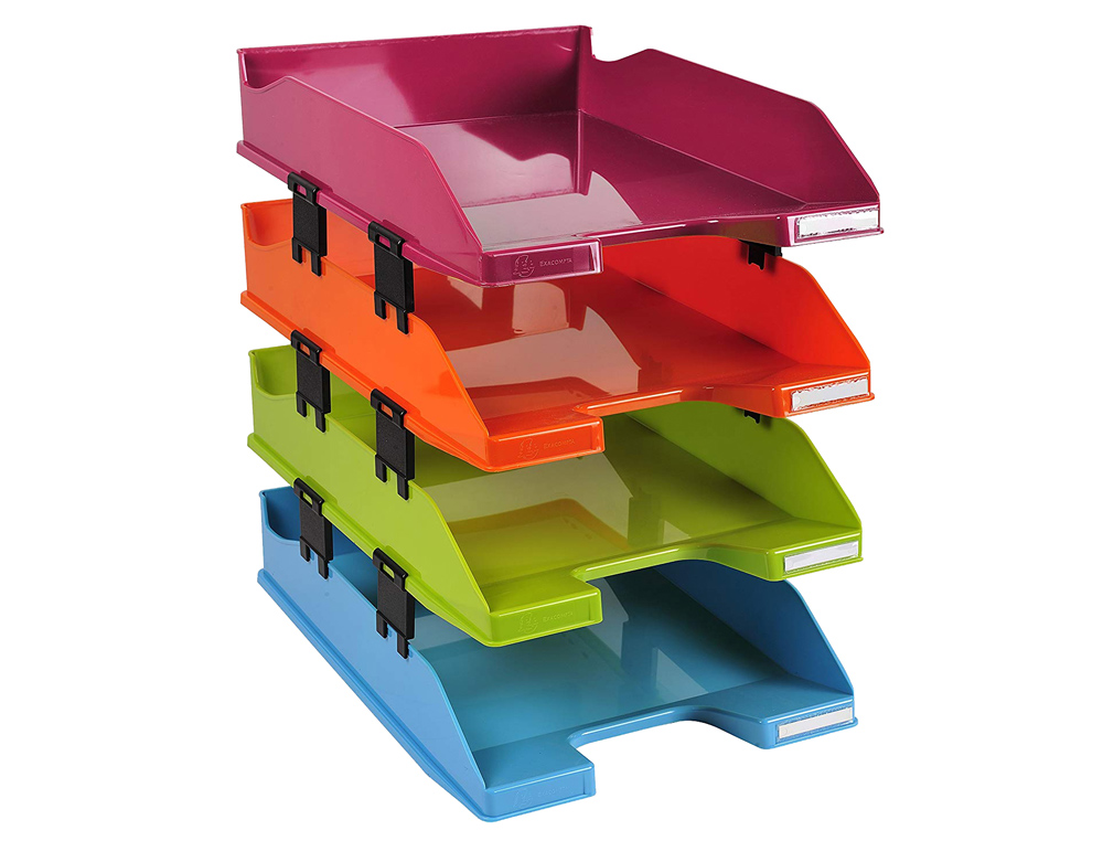 BANDEJA SOBREMESA EXACOMPTA PLASTICO ARLEQUIN SET DE 4 UNIDADES COLORES SURTIDOS 346X254X243 MM