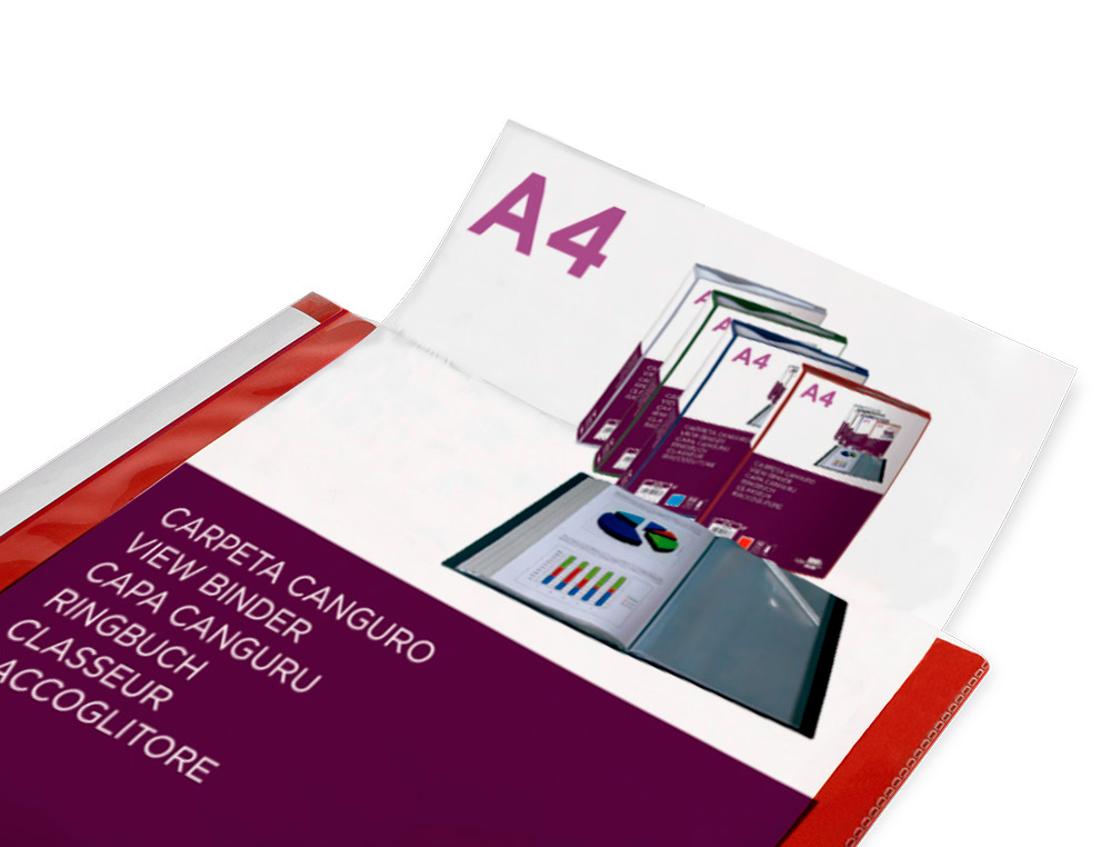 CARPETA LIDERPAPEL 30 FUNDAS CANGURO PP DIN A4 ROJO TRANSLUCIDO PORTADA Y LOMO PERSONALIZABLE