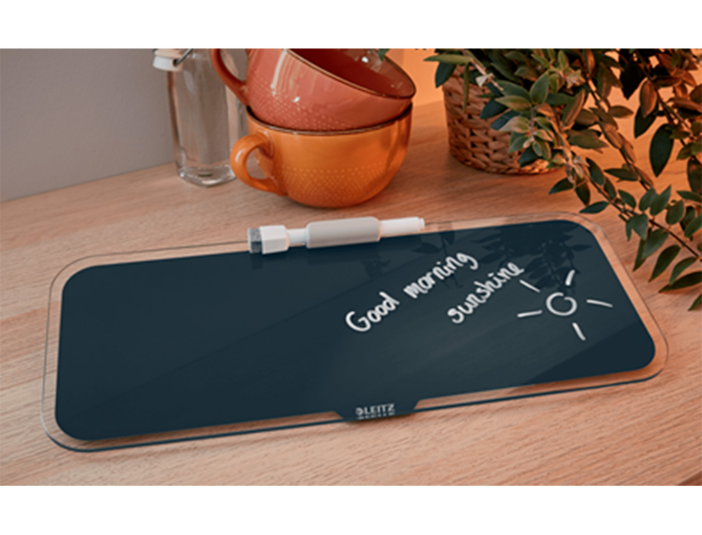 PIZARRA LEITZ COSY SOBREMESA CRISTAL CON ROTULADOR Y BORRADOR GRIS 150X60X380 MM