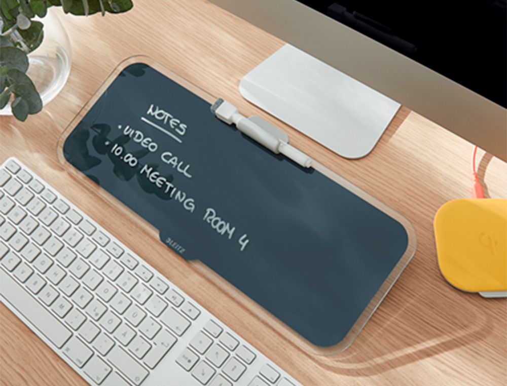 PIZARRA LEITZ COSY SOBREMESA CRISTAL CON ROTULADOR Y BORRADOR GRIS 150X60X380 MM