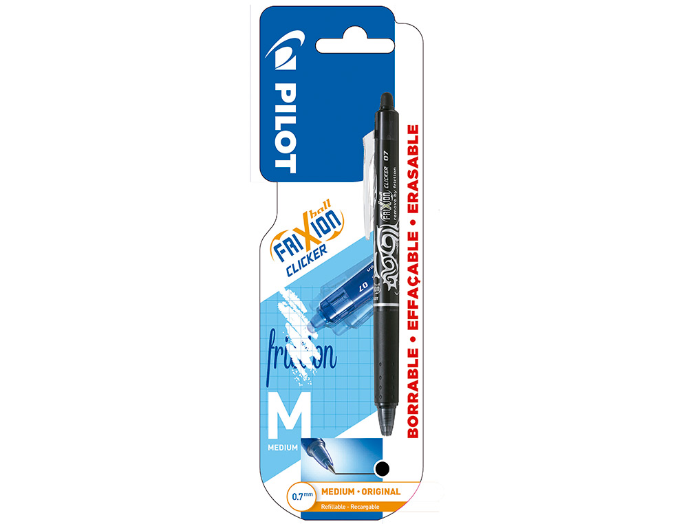 BOLIGRAFO PILOT FRIXION CLICKER BORRABLE 0,7 MM PUNTA MEDIA NEGRO EN BLISTER