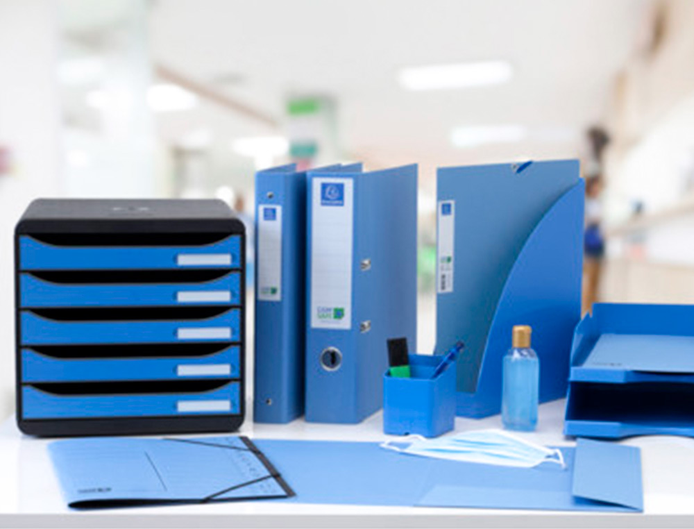 CARPETA DE 4 ANILLAS 30 MM REDONDAS EXACOMPTA CLEAN SAFE DIN A4 CARTON FORRADO AZUL