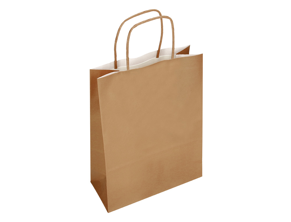 BOLSA PAPEL Q-CONNECT CELULOSA NATURAL LISO L CON ASA RETORCIDA 320X400X140 MM
