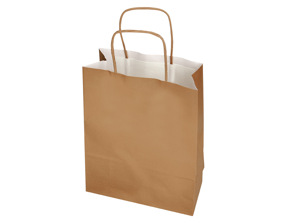 BOLSA PAPEL Q-CONNECT CELULOSA NATURAL LISO L CON ASA RETORCIDA 320X400X140 MM