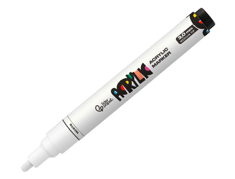 ROTULADOR LIDERPAPEL ACRYLIC BASE AGUA TODO TIPO DE SUPERFICIE PUNTA REDONDA 3 MM BLANCO