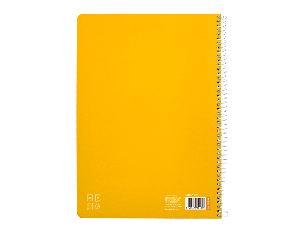 CUADERNO ESPIRAL LIDERPAPEL A4 PAUTAGUIA TAPA BLANDA 80H 75GR CUADRO PAUTADO 2,5MM COLOR AMARILLO