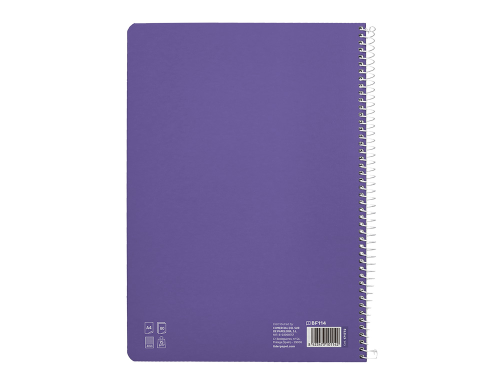 CUADERNO ESPIRAL LIDERPAPEL A4 PAUTAGUIA TAPA BLANDA 80H 75GR CUADRO PAUTADO 4MM COLOR LILA