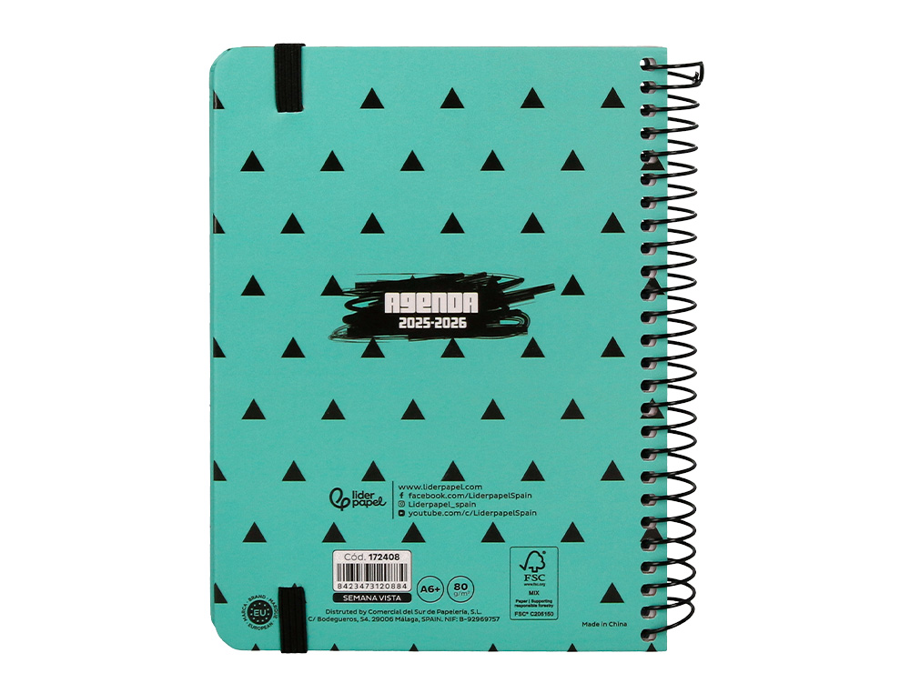 AGENDA ESCOLAR LIDERPAPEL 25-26 ESPIRAL PATTERNS TRIANGULOS SEMANA VISTA A6 BILINGE PAPEL FSC 80 GR