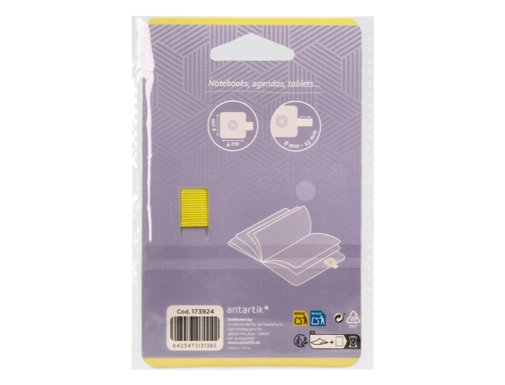 PORTABOLIGRAFO AUTOADHESIVO ANTARTIK PARA CUADERNO NOTE CON ELASTICO HASTA 15 MM GROSOR 1MM MORADO Y AMARILLO
