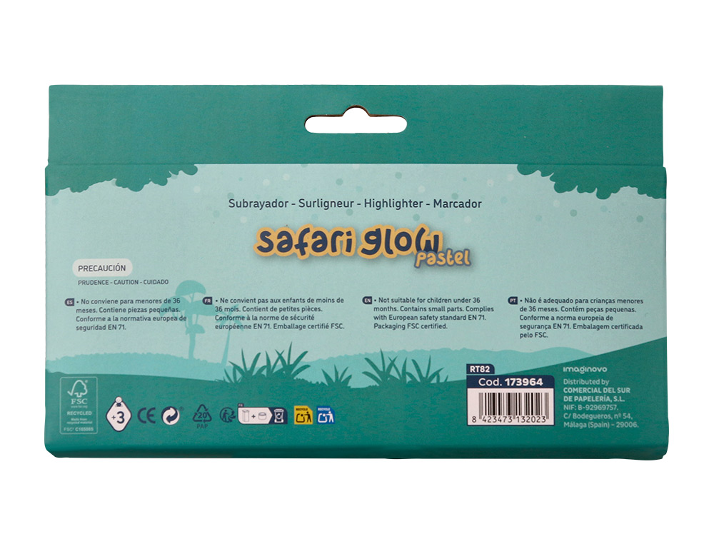 ROTULADOR IMAGINOVO FLUORESCENTE SAFARI GLOW PASTEL ANIMALES CAJA 6 UNIDADES SURTIDAS