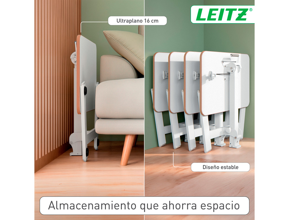 MESA LEITZ ERGO PEQUEÑA PLEGABLE REGULABLE EN ALTURA HASTA 109 CM COLOR BLANCO 460X740X650 MM