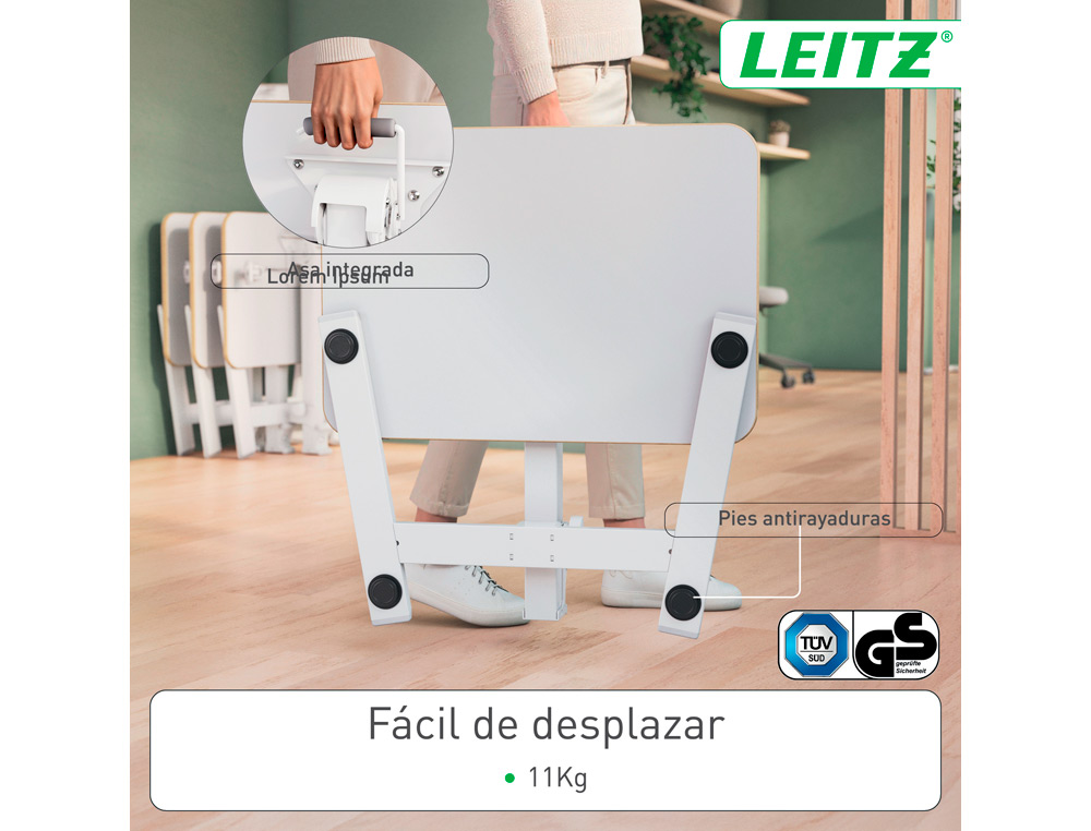 MESA LEITZ ERGO PEQUEÑA PLEGABLE REGULABLE EN ALTURA HASTA 109 CM COLOR BLANCO 460X740X650 MM
