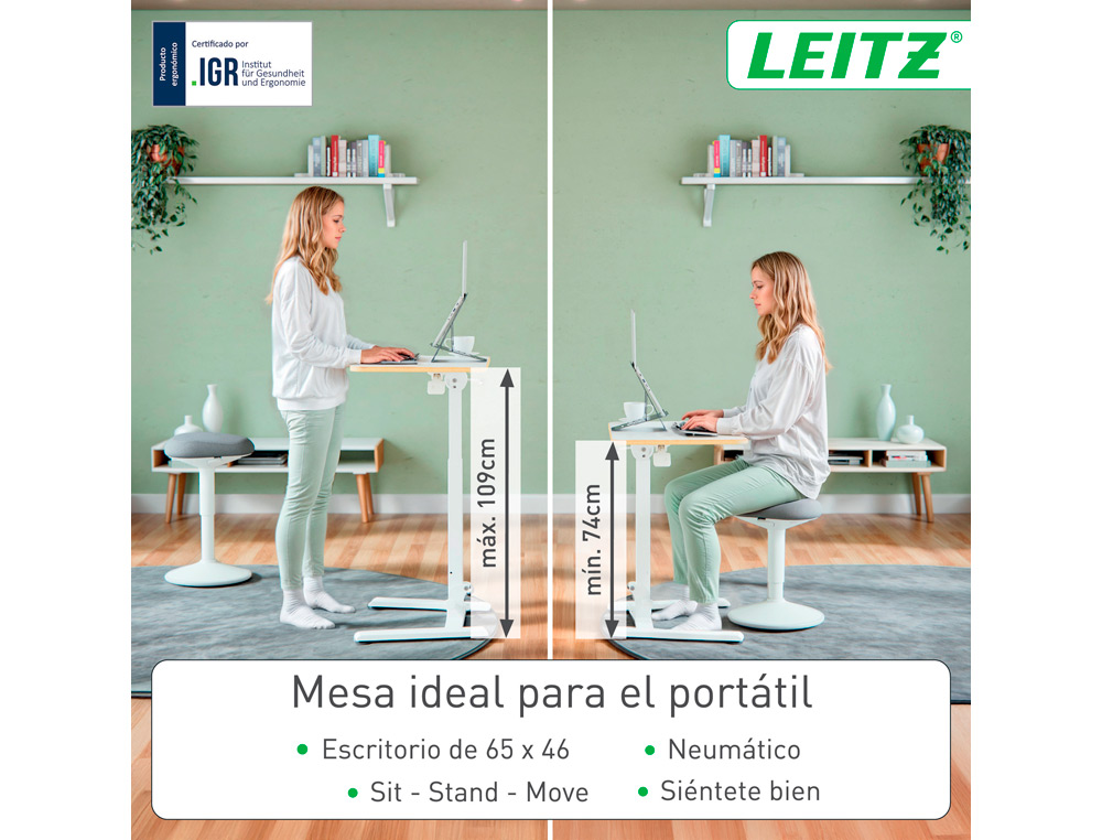 MESA LEITZ ERGO PEQUEÑA PLEGABLE REGULABLE EN ALTURA HASTA 109 CM COLOR BLANCO 460X740X650 MM