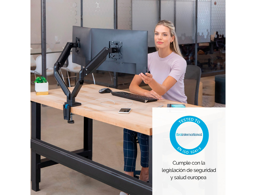 BRAZO PARA MONITOR FELLOWES PLATINUM AJUSTABLE EN ALTURA PARA DOS PANTALLAS NORMATIVA VESA HASTA 10 KG NEGRO