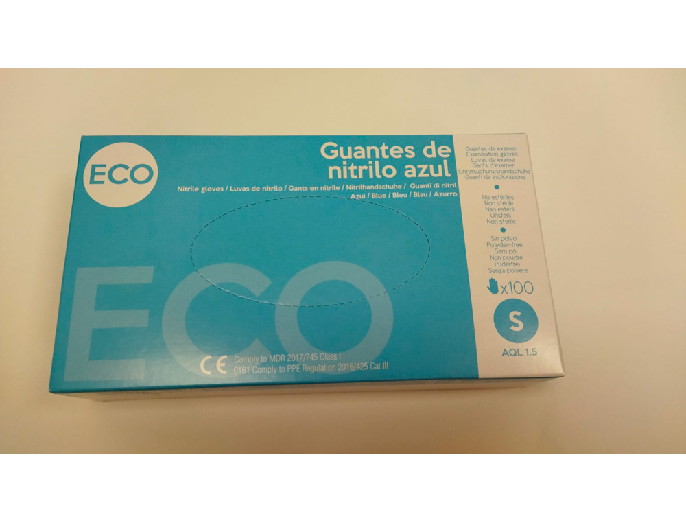 GUANTES DE NITRILO SANYC ECO DESECHABLE NO EMPOLVADO TALLA S COLOR AZUL CAJA DE 100 UNIDADES
