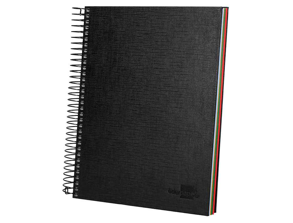 CUADERNO ESPIRAL LIDERPAPEL A5 MICRO PAPERCOAT TAPA FORRADA 140H 75GR CUADRO5MM 5 BANDA S 6 TALADROS NEGRO