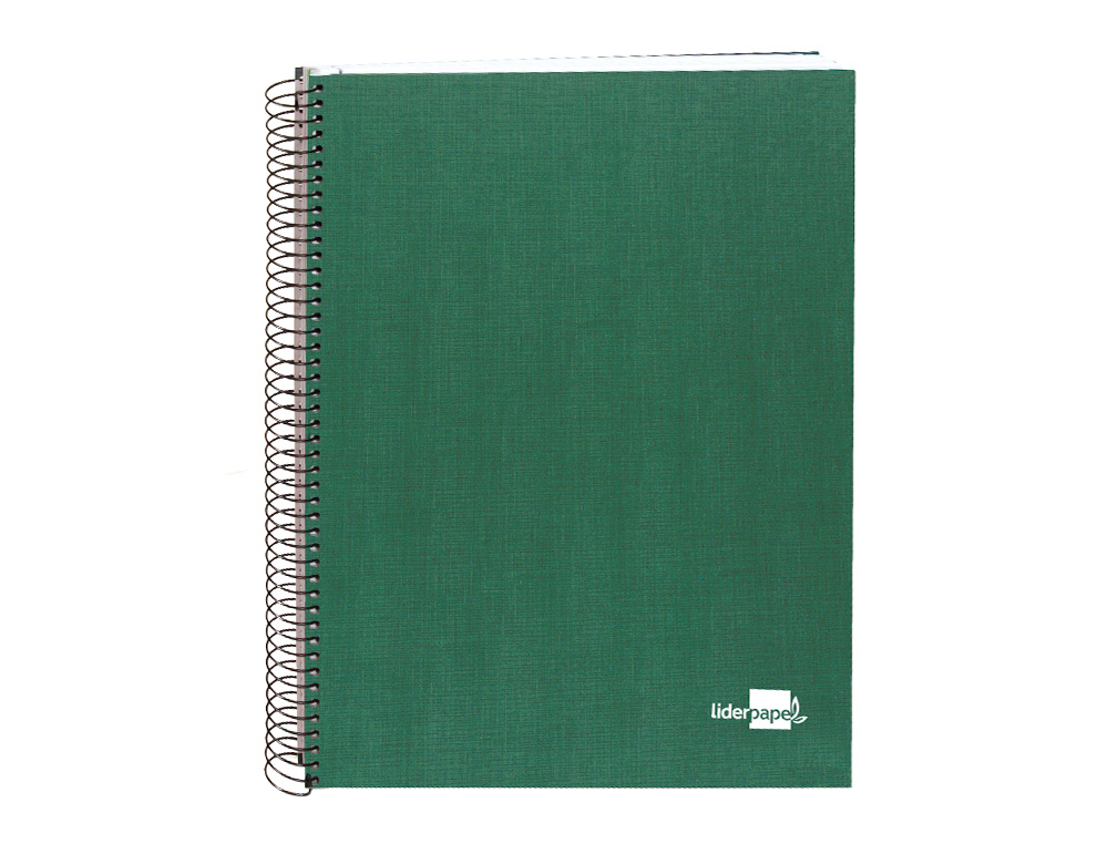 CUADERNO ESPIRAL LIDERPAPEL A5 MICRO PAPERCOAT TAPA FORRADA 140H 75GR CUADRO5MM 5 BANDA S 6 TALADROS VERDE