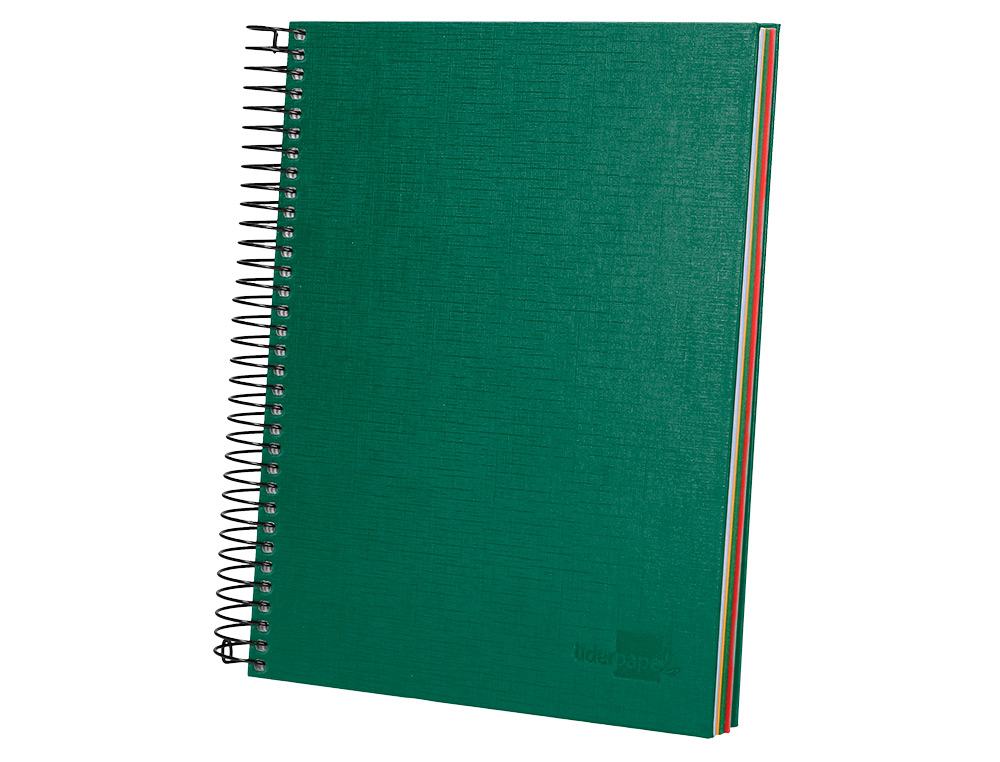 CUADERNO ESPIRAL LIDERPAPEL A5 MICRO PAPERCOAT TAPA FORRADA 140H 75GR CUADRO5MM 5 BANDA S 6 TALADROS VERDE