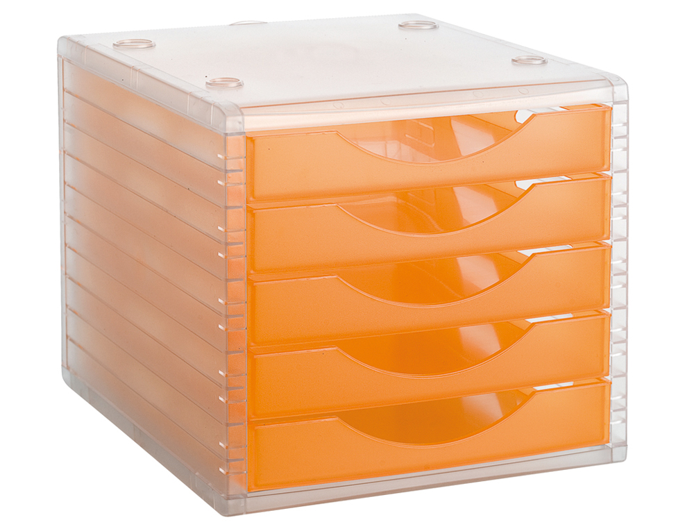 FICHERO CAJONES DE SOBREMESA ARCHIVO 2000 340X270X260 MM APILABLES 5 CAJONES NARANJA MANDARINA TRANSLUCIDO