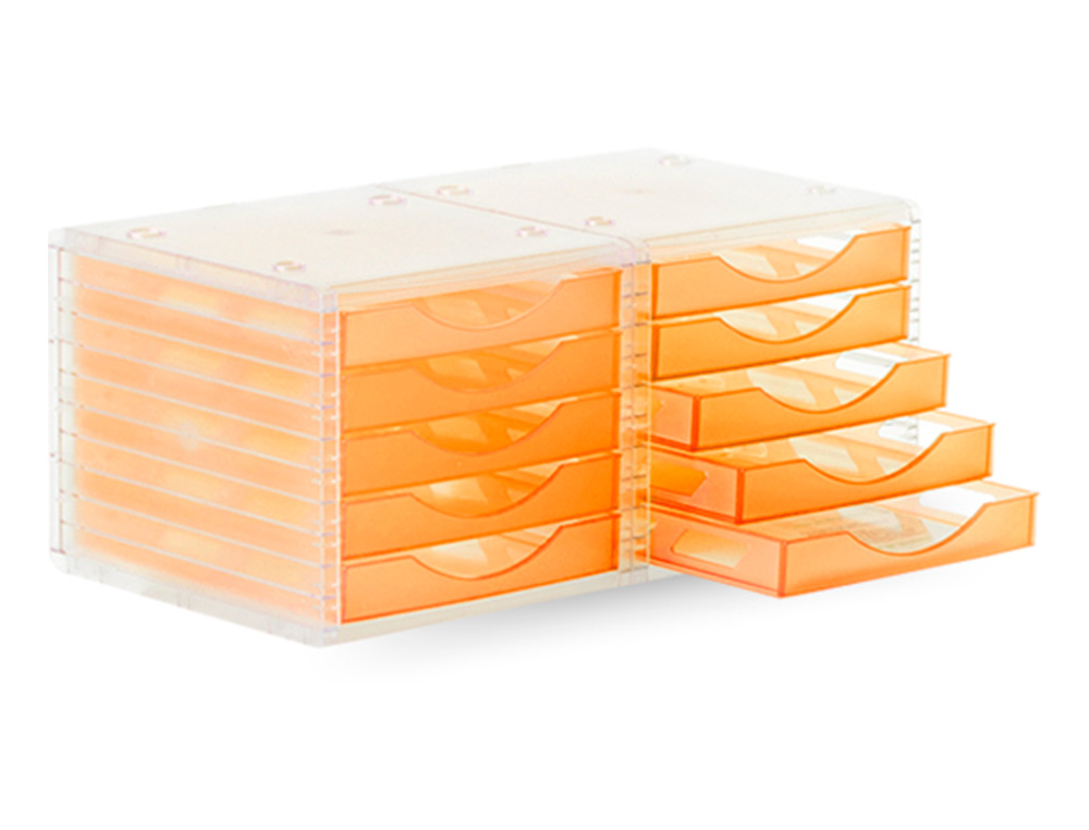 FICHERO CAJONES DE SOBREMESA ARCHIVO 2000 340X270X260 MM APILABLES 5 CAJONES NARANJA MANDARINA TRANSLUCIDO
