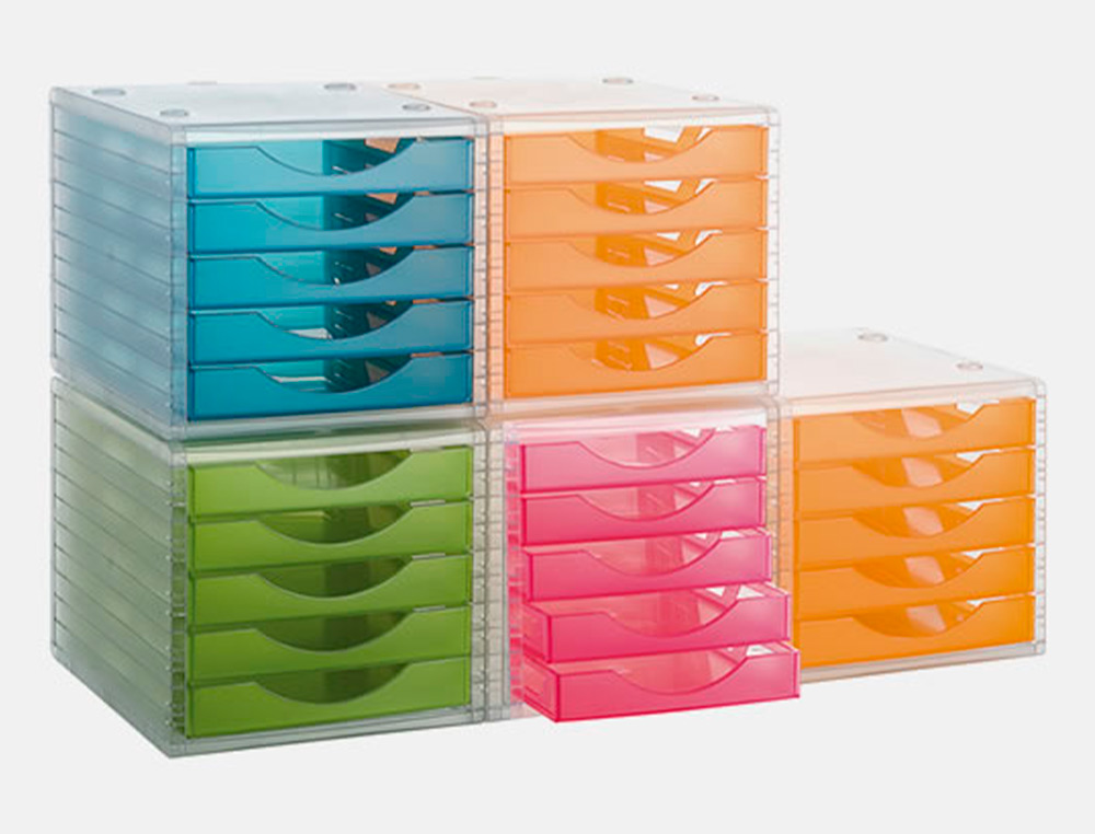 FICHERO CAJONES DE SOBREMESA ARCHIVO 2000 340X270X260 MM APILABLES 5 CAJONES NARANJA MANDARINA TRANSLUCIDO