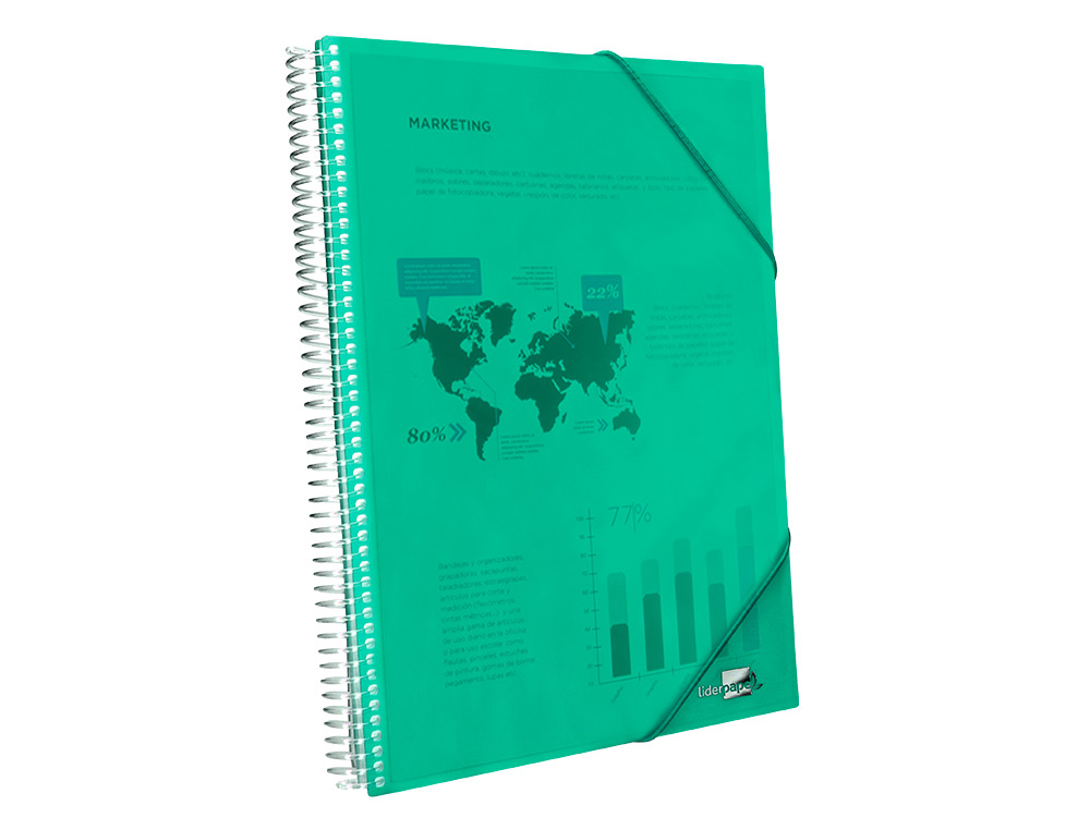 CARPETA LIDERPAPEL ESCAPARATE CON ESPIRAL 20 FUNDAS POLIPROPILENO DIN A4 VERDE