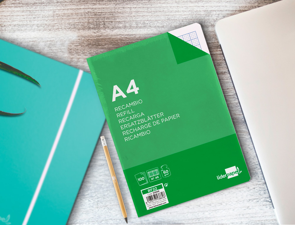 RECAMBIO LIDERPAPEL A4 100 HOJAS 60GR RAYADO N 46 4 TALADROS