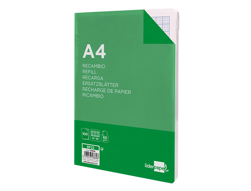 RECAMBIO LIDERPAPEL A4 100 HOJAS 60GR RAYADO N 46 4 TALADROS