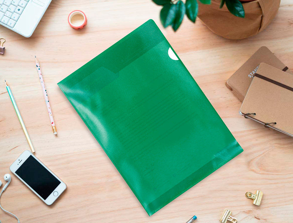 CARPETA DOSSIER UERO PLASTICO Q-CONNECT DIN A4 120 MICRAS VERDE CAJA DE 100 UNIDADES