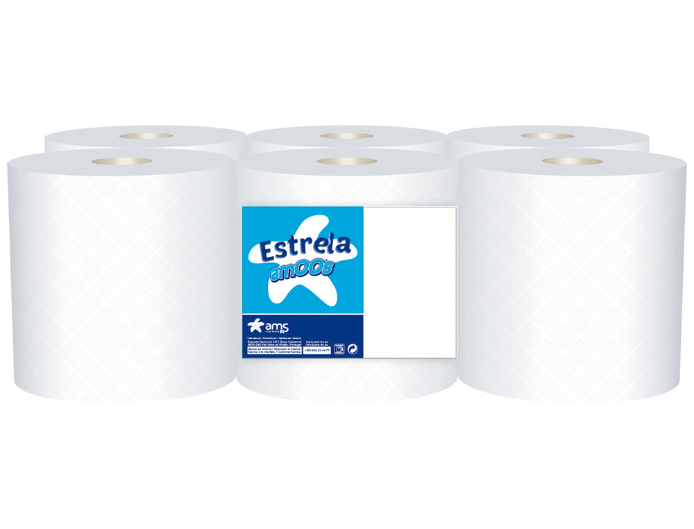 PAPEL SECAMANOS AMOOS 2 CAPAS 192 MM X 130 MT PAQUETE DE 6 ROLLOS