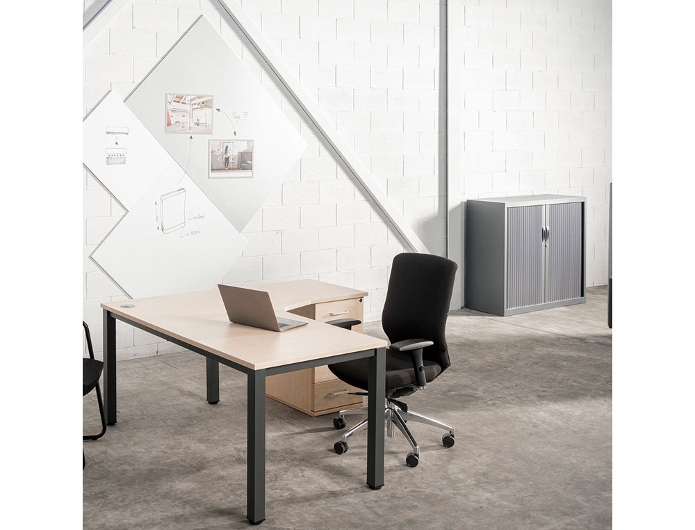 MESA OFICINA ROCADA SERIE EXECUTIVE FORMA EN L DERECHA 180X110 CM ACABADO GRIS/HAYA