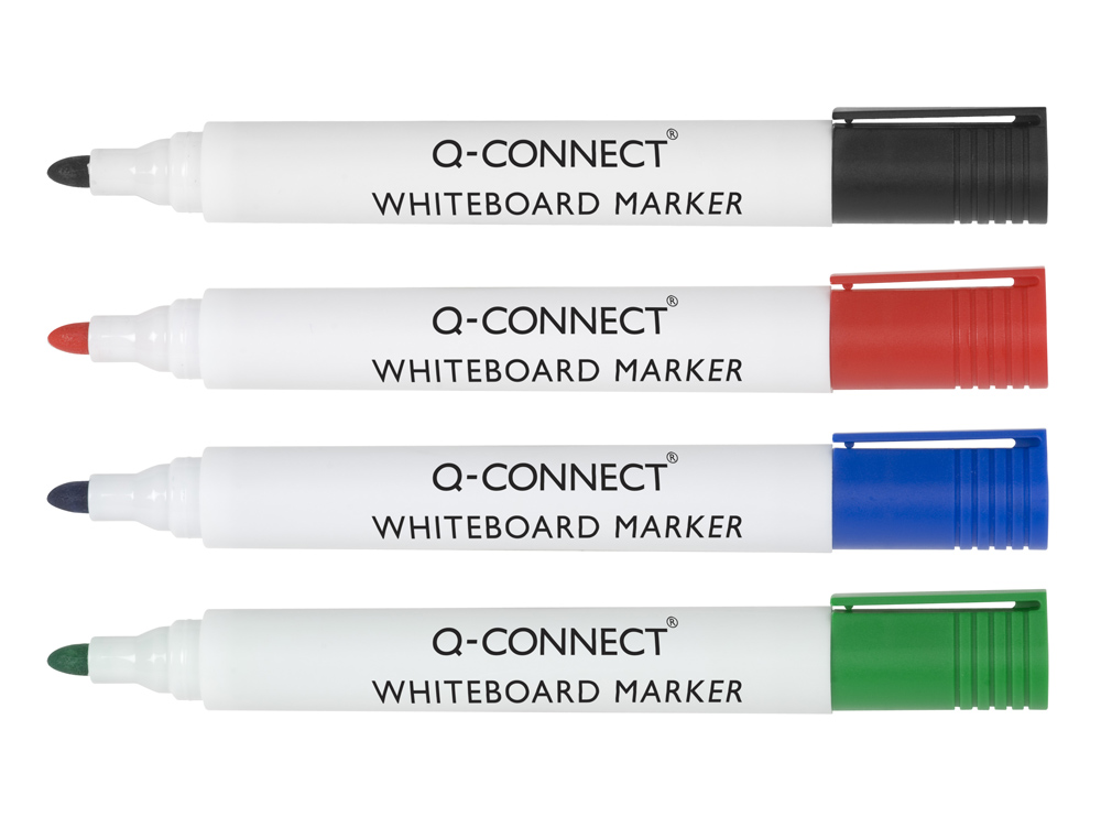 ROTULADOR Q-CONNECT PIZARRA BLANCA CAJA 4 COLORES SURTIDOS PUNTA REDONDA 3 MM