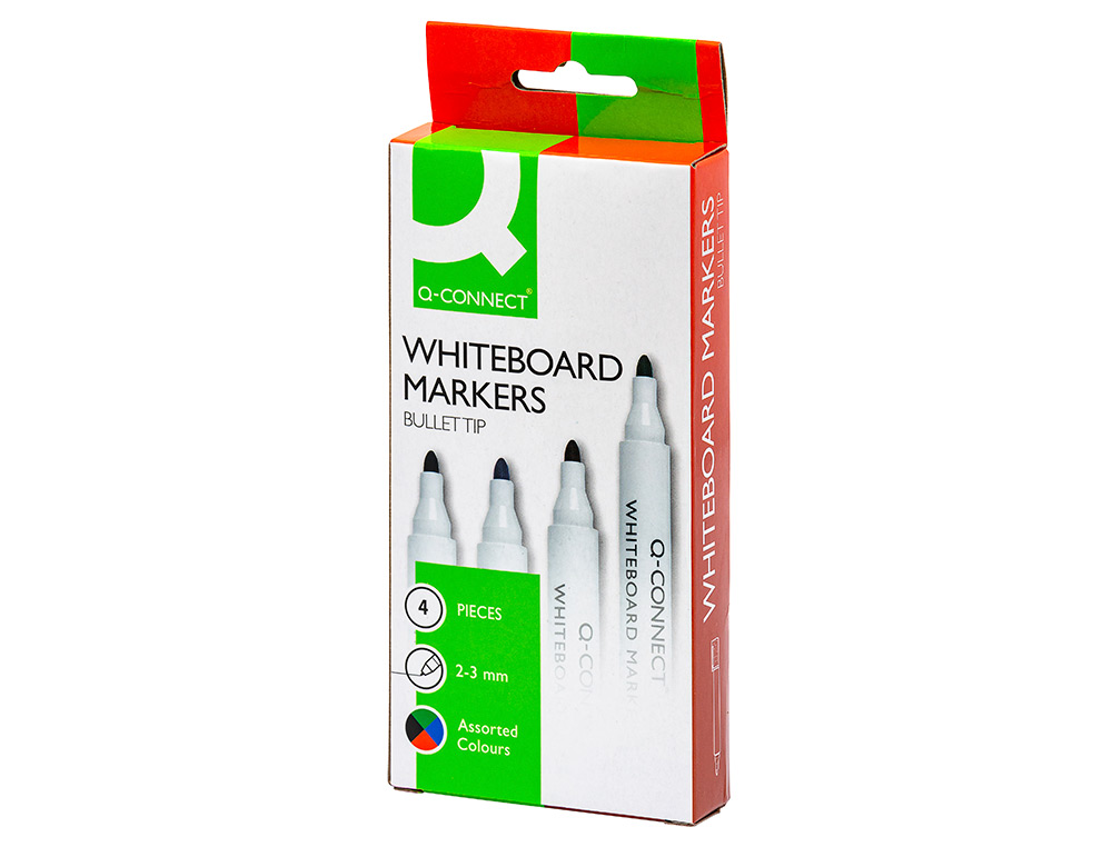 ROTULADOR Q-CONNECT PIZARRA BLANCA CAJA 4 COLORES SURTIDOS PUNTA REDONDA 3 MM