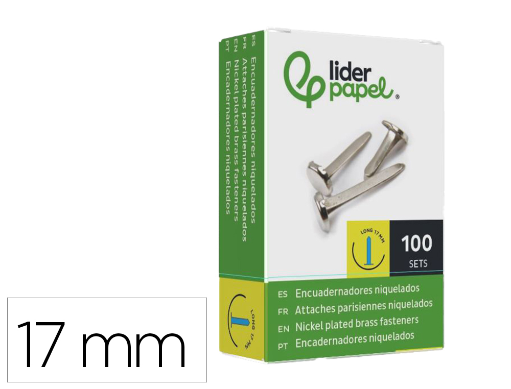 ENCUADERNADORES LIDERPAPEL NIQUELADOS N.2 17 MM CAJA DE 100 UNIDADES